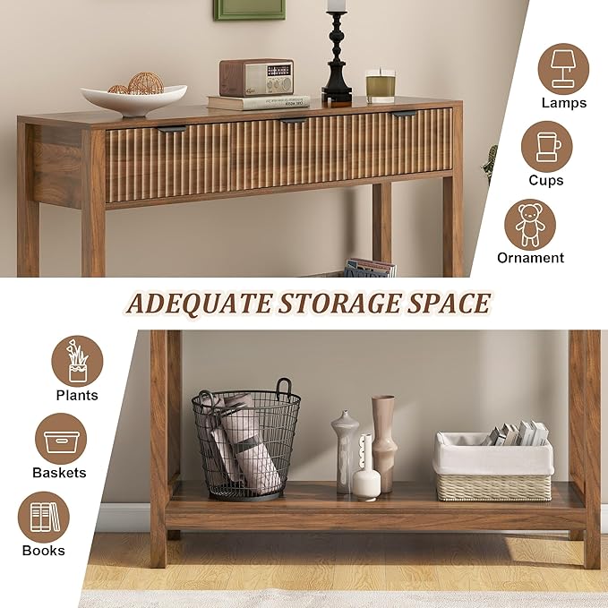 Nasonet Fluted Console Table, Wooden Sofa Table - Image 5