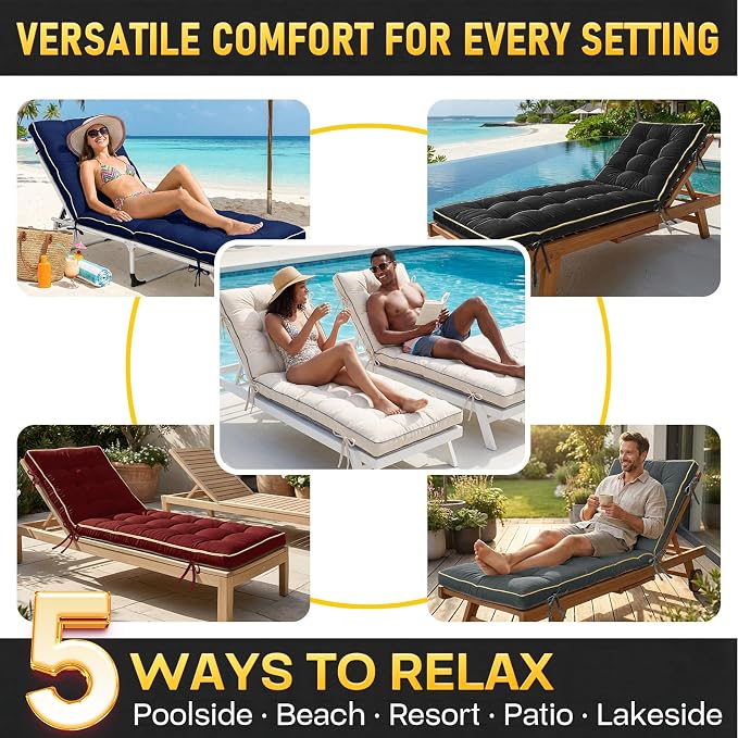 72x21 Inch Folding Chaise Lounge Cushion Quick Dry - Image 8