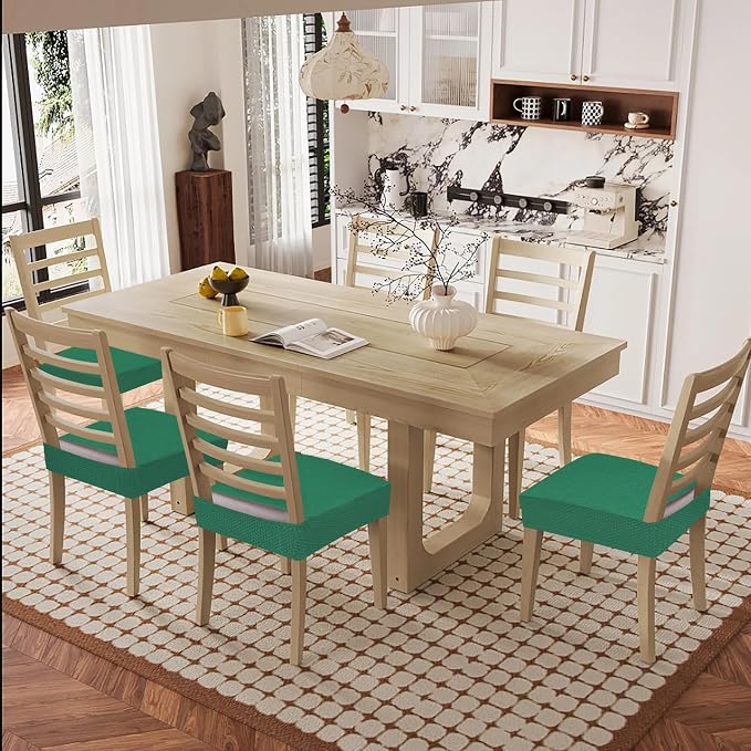Smiry Waterproof Seat Covers for Dining Room Chairs Set of 8, Stretch Jacquard - Image 8
