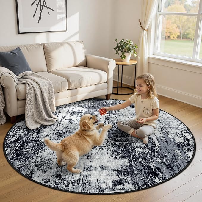 RELEANY Washable Area Rugs 6ft Non-Slip Modern Abstract Soft by RELEANY
