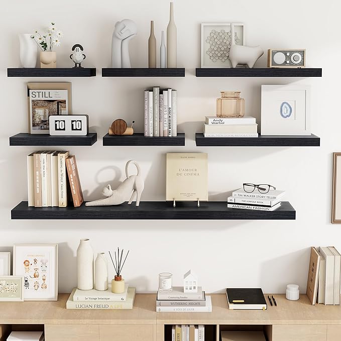 Acovy 32 Inch Floating Shelves, 3D Textured Wood Grain, Wooden Shelves - Image 8