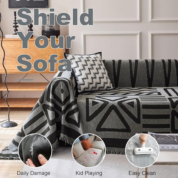 VClife Bohemian Couch Covers for Dog, Minimalism Checkered Sofa Furniture - Image 7