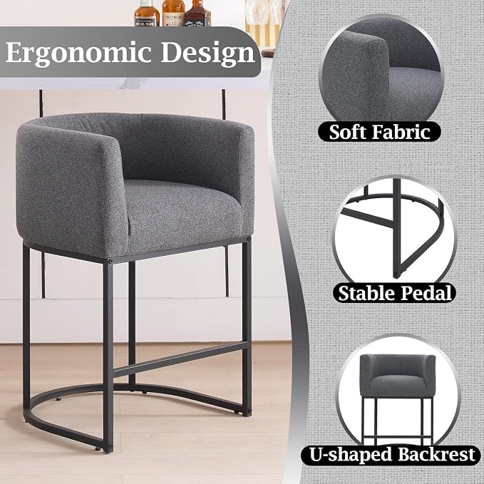 ClinQ 26" H Counter Height Bar Stools Set of 3, Modern Barrel Counter Stools - Image 4