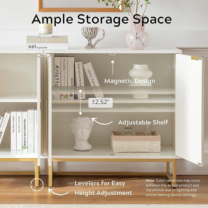 EYYTHUNG Fluted Cabinet with Storage Set of 3, Sideboard Buffet Cabinet with - Image 5