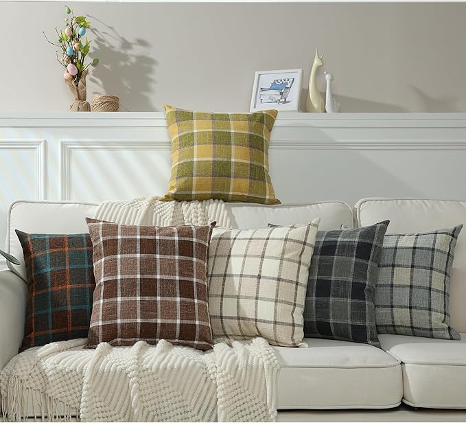 Stellhome Pack of 2 Linen Buffalo Check Decorative Throw Pillow Covers - Image 6