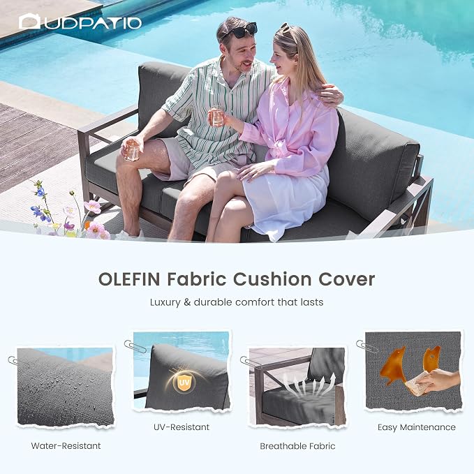 UDPATIO Aluminum Patio Furniture Set, Faux Wood Grain Modern Outdoor Furniture - Image 6