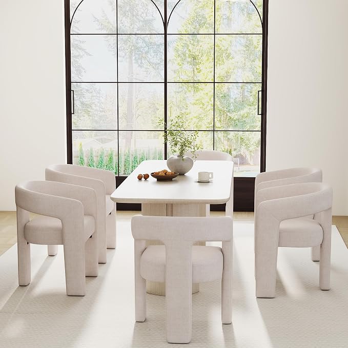 RIVOVA Modern Barrel Dining Chairs Set of 6, Linen Upholstered Accent Chairs by RIVOVA