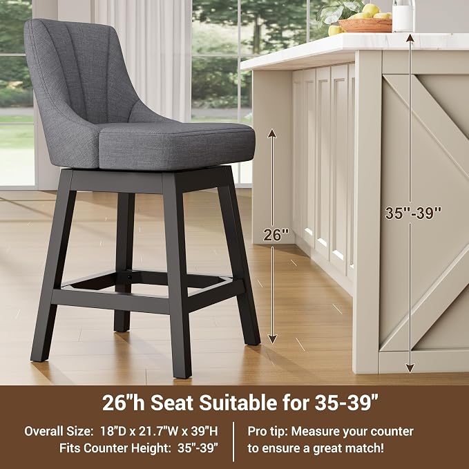 YaFiti Swivel Bar Stools Set of 4, 26 Inch Counter Height Bar Stools - Image 6