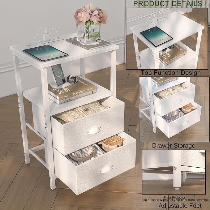 sthmec Nightstand with Charging Station, LED Night Stand Set 2, Bedside Table - Image 5