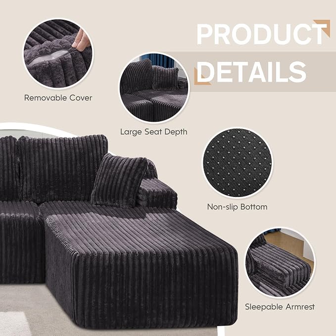 Hobestluk Modular Sectional Sofa Couches L-Shape Couch 3 Seat Modular Sofa - Image 6