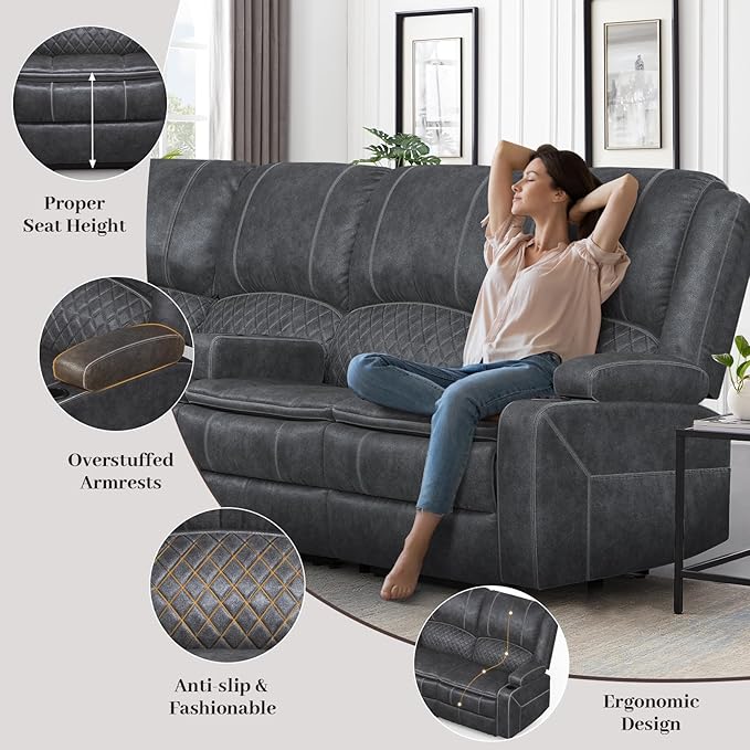Yolsali Manual Reclining Sectional Sofa Set, 7 Seats Soft Dutch Velvet Recliner - Image 6