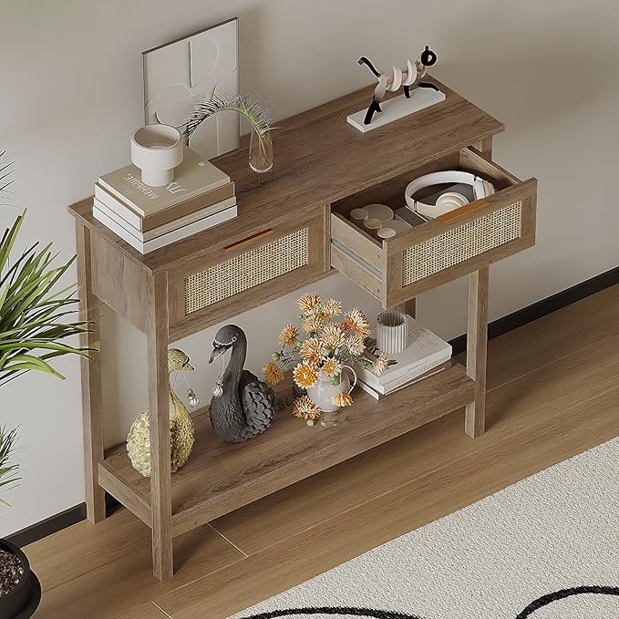 Trironsun Farmhouse Rattan Console Table - Image 2