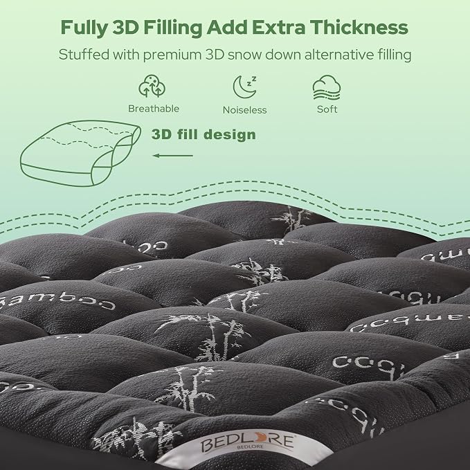 BEDLORE King Mattress Topper Viscose Derived from Bamboo, Thick Pillow Top - Image 5
