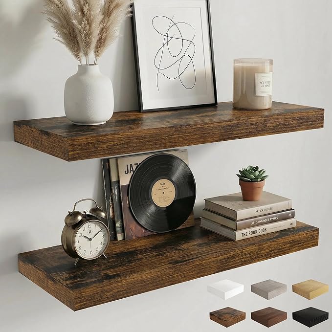 Dreamland Floating Shelves for Wall, 2 Pack Rustic Wooden Wall Shelves by Dreamland