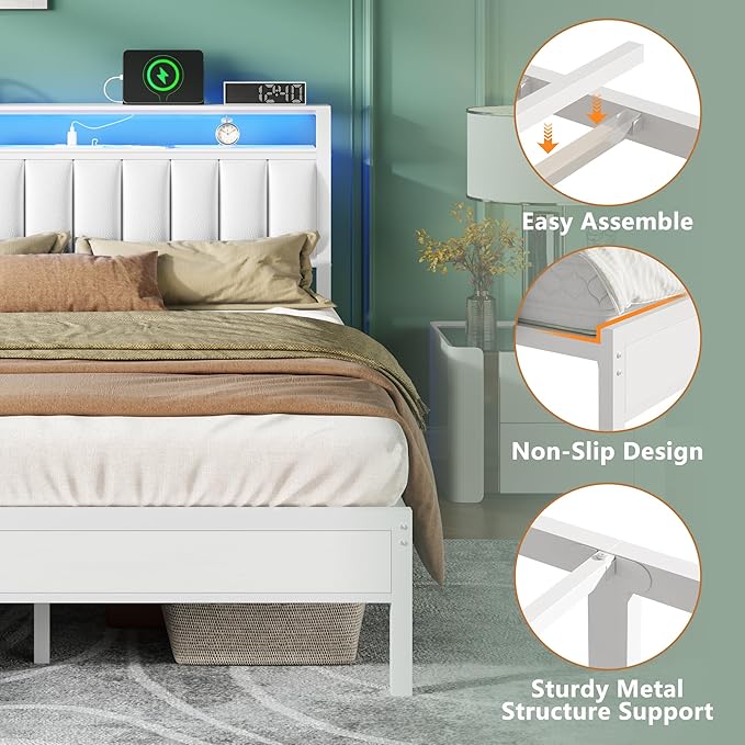 Furnulem White Queen Bed Frame - Image 6