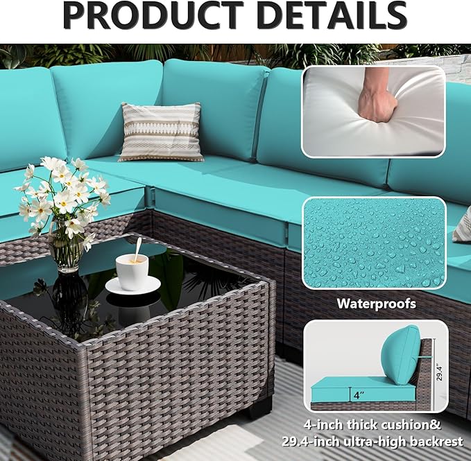 ALAULM 6 Pieces Patio Furniture Set, Oversized Seat/Armrest and High Back - Image 5