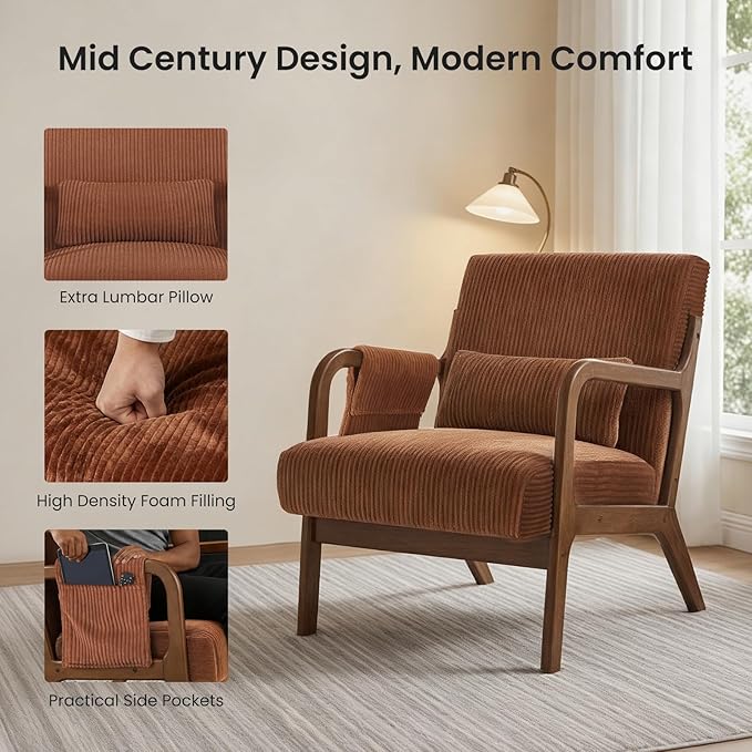 DUMOS Mid Century Modern Accent Chair, Upholstered Armchair - Image 5