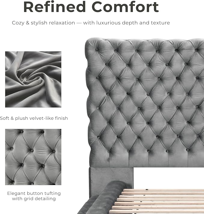 Furniture of America Sable Fabric Upholstered Step Up King-Size Platform Bed - Image 6