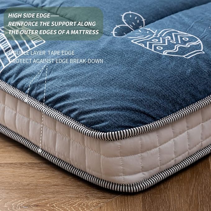 MAXYOYO Grey Cactus Pattern Full Size Futon Mattress, Quilted Bed Mattress - Image 8