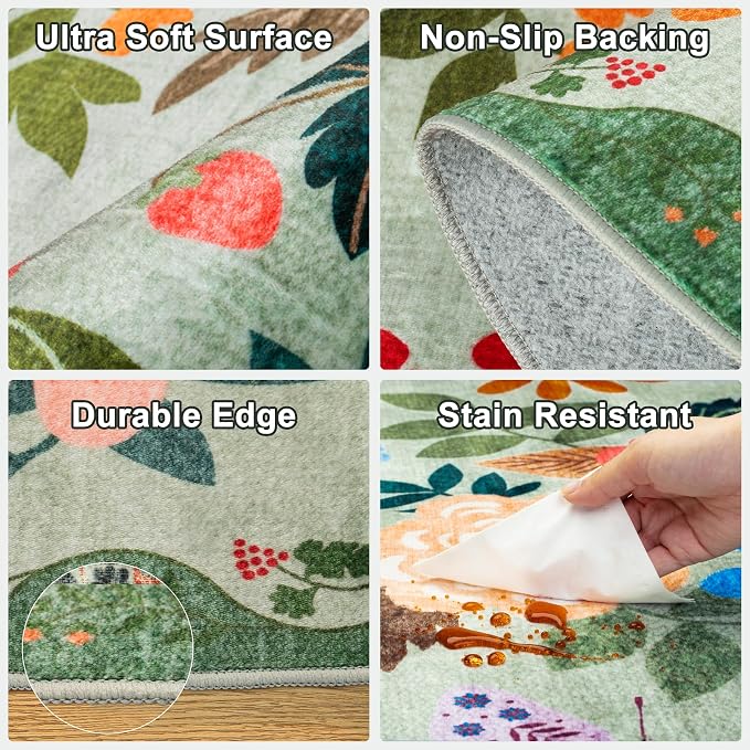 Round Area Rug for Living Room: 4 ft Floral Washable Circle Rug Soft Boho - Image 6
