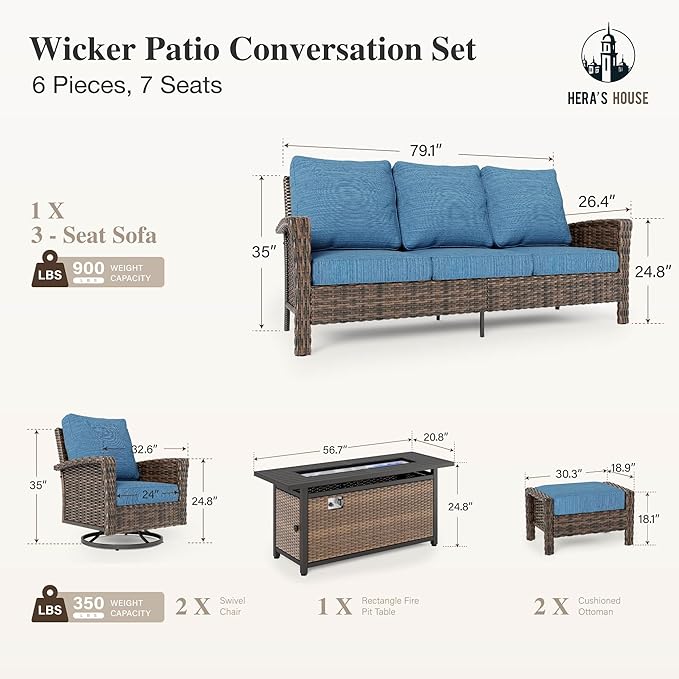 HERA'S HOUSE Wicker Patio Furniture Set, High Back Swivel Chairs - Image 5