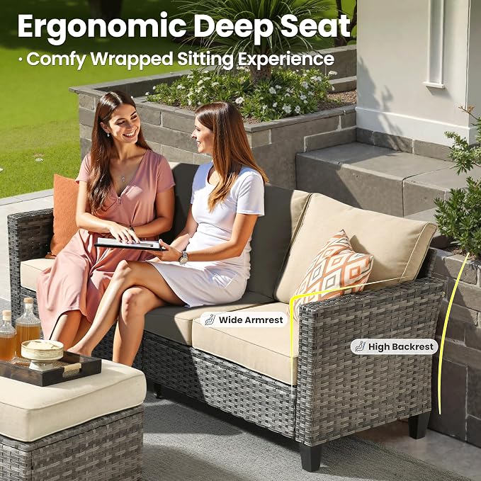 ovios 9 Pieces Patio Furniture Set, Outdoor Wicker Sofa Couch - Image 7