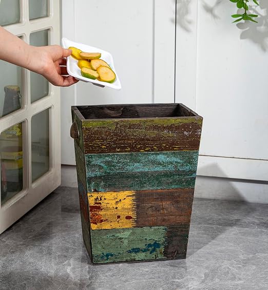 TIMRIS Small Wood Trash Can Wastebasket, Farmhouse Rectangular Garbage Can - Image 7