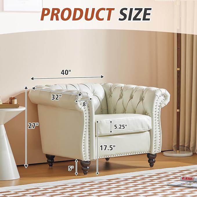 ORRD 3 Piece Living Room Set, Chesterfield Faux Leather Sofa Loveseat Couch - Image 2