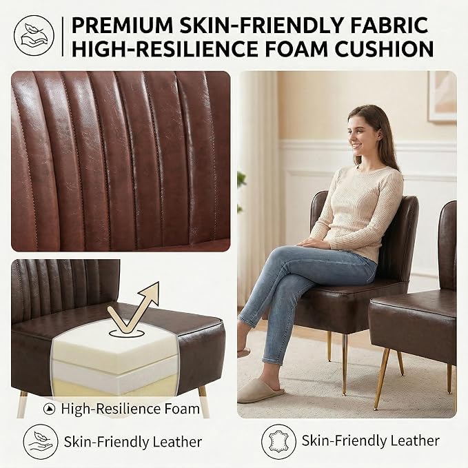 Modern Leather Accent Chairs Set of 2, Vintage Slipper Chair - Image 5