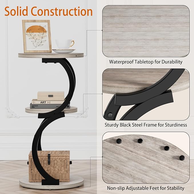 JUSTOGO Small Round Side Table, 3-Tier End Table - Image 5