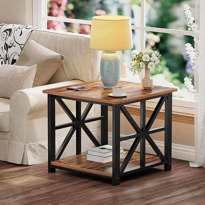 GreenForest End Table with 2-Tier Storage Shelf, 19.7 inch Side Table - Image 7
