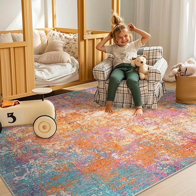 RELEANY Washable Area Rugs 8'x10' Non-Slip Modern Abstract Soft - Image 3