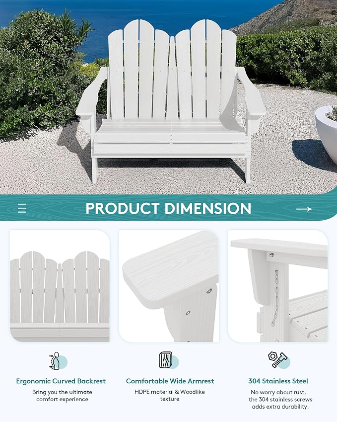 SERWALL 4 Pieces HDPE Patio Adirondack Chair Set, 2 Adirondack Chair - Image 8