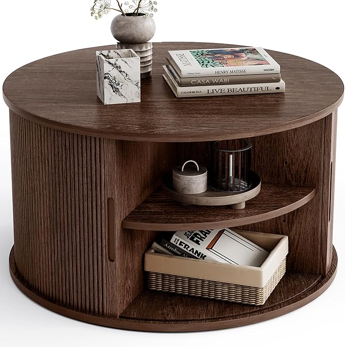 LINSY HOME Round Coffee Table, 31.5" Drum Coffee Table by LINSYHOME