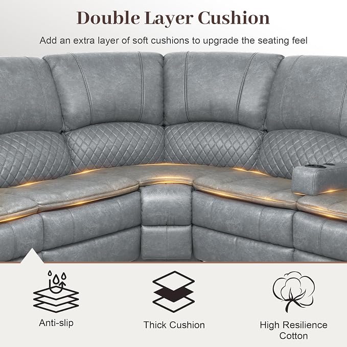 Yolsali Manual Reclining Sectional Sofa Set, 4 Seats Soft Leather Recliner - Image 4