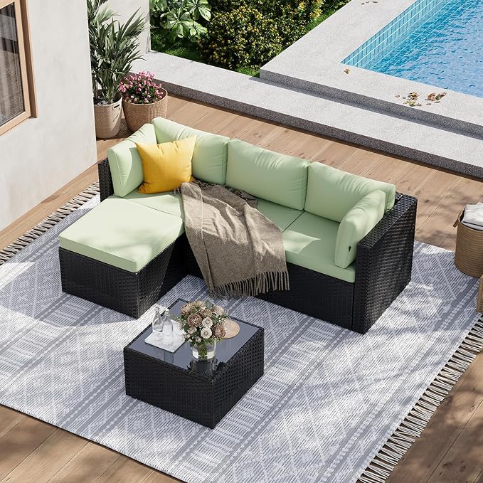Aoxun Outdoor Patio Furniture Set, 5-Pieces All-Weather Rattan Sectional Sofa - Image 8