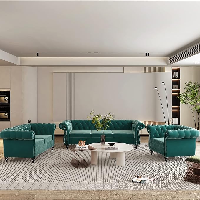 QHITTY 2 Piece Living Room Set, Sectional Chesterfield Sofa Chair Contemporary - Image 9