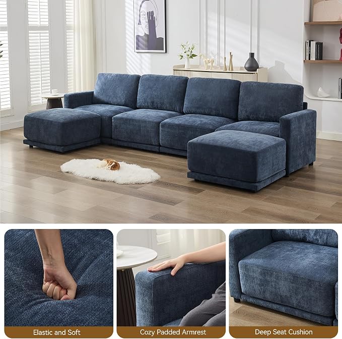77.4" Chenille Modular Loveseat Oversized Upholstered 2 Seater Sectional Sofa - Image 4