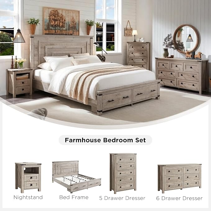 T4TREAM Farmhouse 5 Drawers Dresser Chests - Image 5