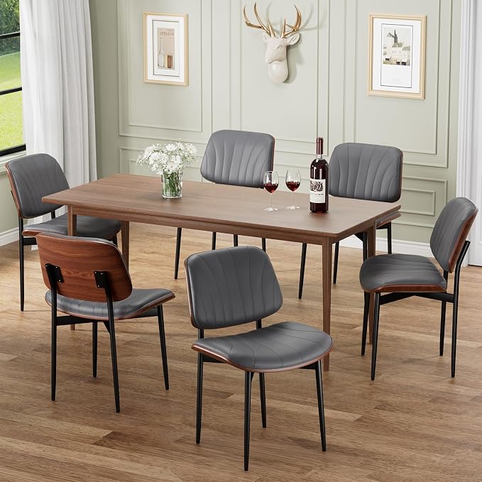 REONEY Dining Chairs Set of 4, Mid-Century Modern Upholstered PU Leather Chairs - Image 5