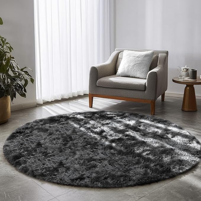 Amdrebio Tie-Dyed Dark Grey Round Area Rugs - Image 8