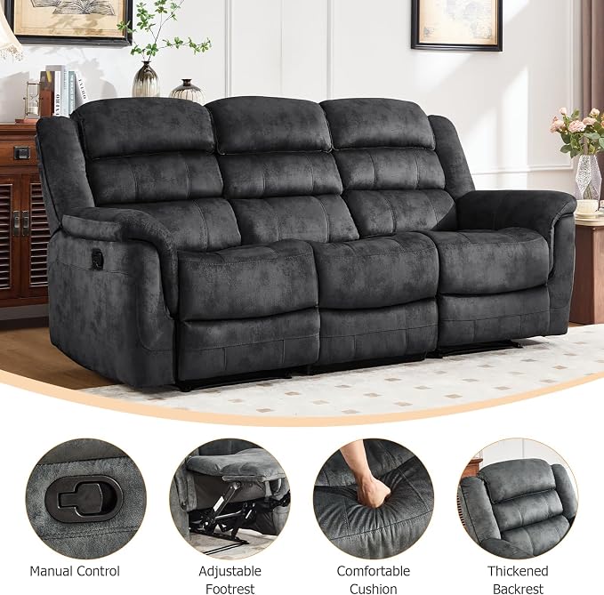 EBELLO 3 Pieces Reclining Living Room Set, Soft Fabric Manual Recliner Sofa - Image 3