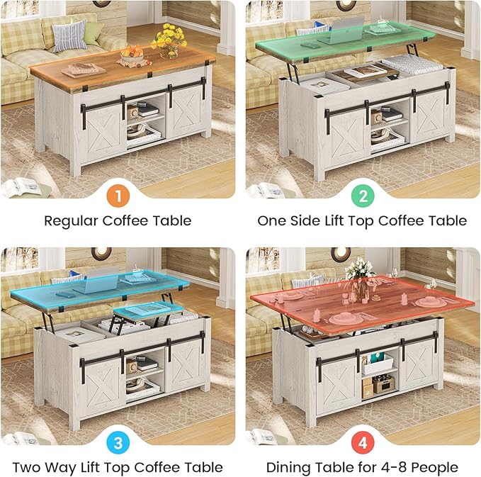 SEDETA Lift Top Coffee Table, 4 in 1 Multi-Function Convertible Coffee Tables - Image 6