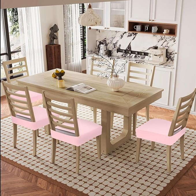 Smiry Waterproof Seat Covers for Dining Room Chairs Set of 4, Stretch Jacquard - Image 8