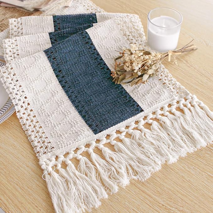 FEXIA Boho Blue Table Runner 72 Inches Long by FEXIA