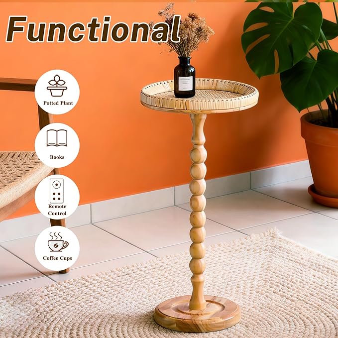 Small Side Table, Rattan Drink Table, Round Side Table - Image 5