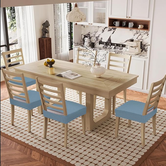 Smiry Waterproof Seat Covers for Dining Room Chairs Set of 8, Stretch Jacquard - Image 8