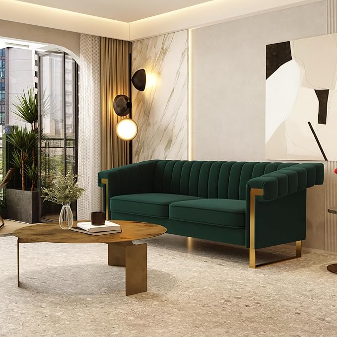 Mid-Century Modern Green Velvet Sofa - Image 3