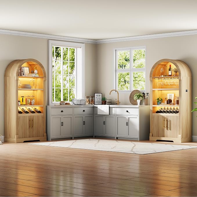 71" Tall Arched Wine Bar Cabinet - Image 9