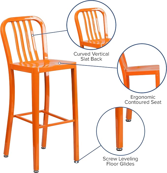 Flash Furniture Gael Commercial Grade 2 Pack 30" High Orange Metal - Image 7
